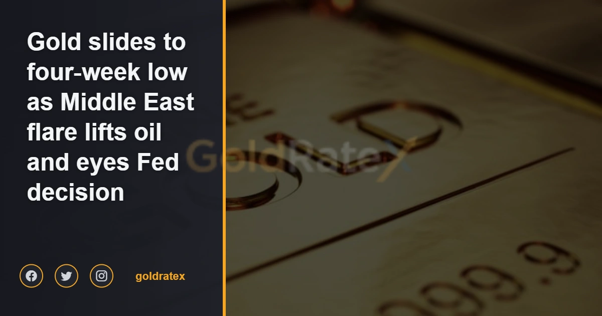 Gold slides to four‑week low as Middle East flare lifts oil and eyes Fed decision